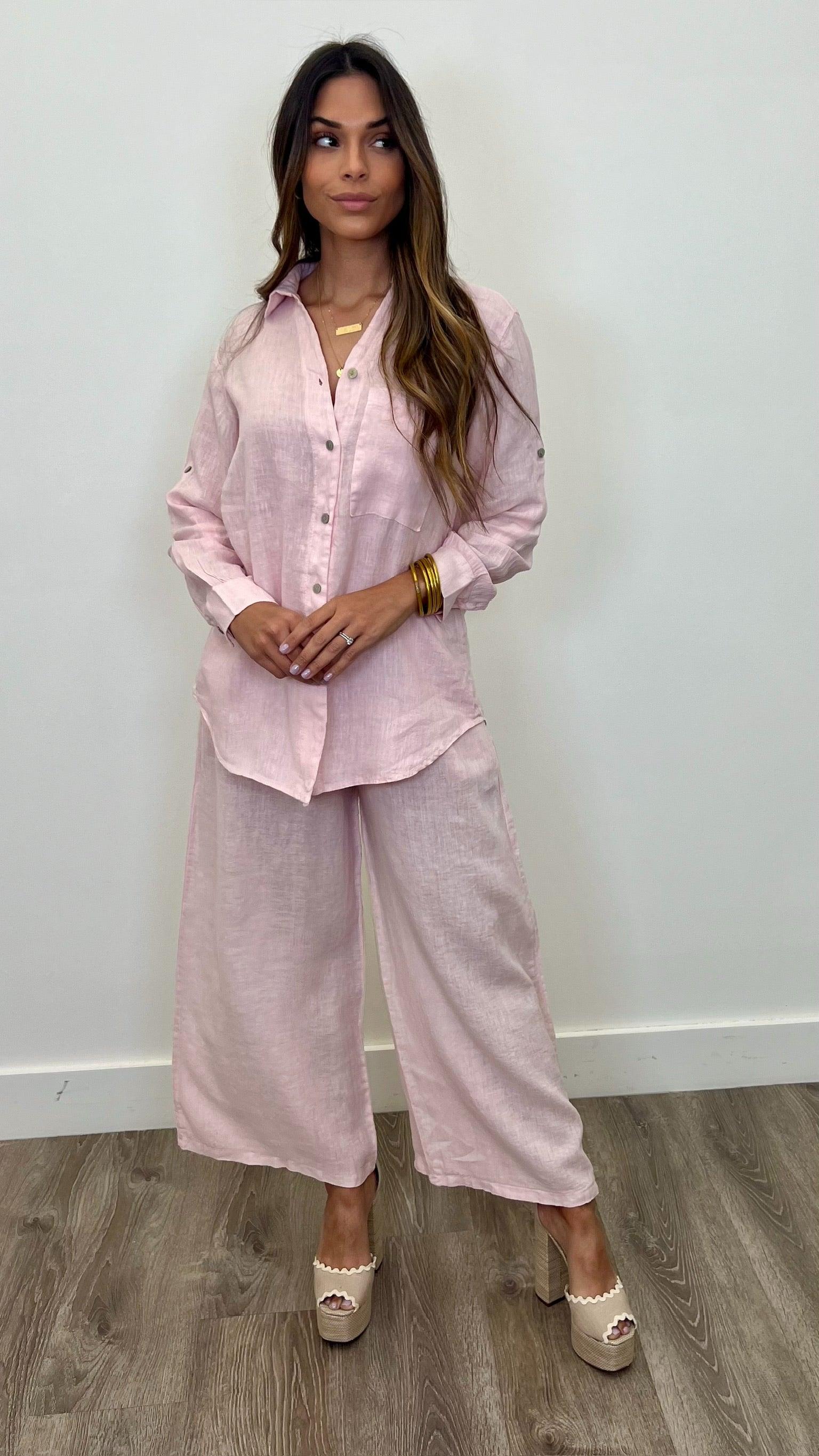 Lucia Linen Button Up Shirt for Women - Breathable Summer Blouse for Casual Wear & Office Outfits