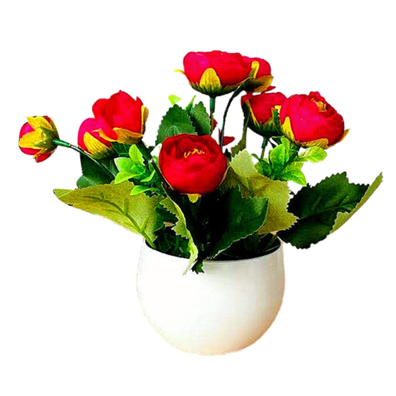 Artificial Rose Bonsai Plant - Realistic Plastic Potted Flower for Christmas Decor, Desktop Ornament & Garden Decoration | Perfect for Home, Office, and Holiday Party Decorating - Rose Red
