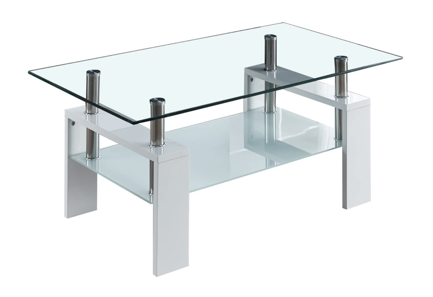 Modern Rectangular Coffee Table with Frosted Glass Shelf & Wooden Legs - Sturdy Living Room Cocktail Table, Sofa Side Table, TV Stand for Bedroom - Perfect for Entertaining, Relaxing & Home Decor