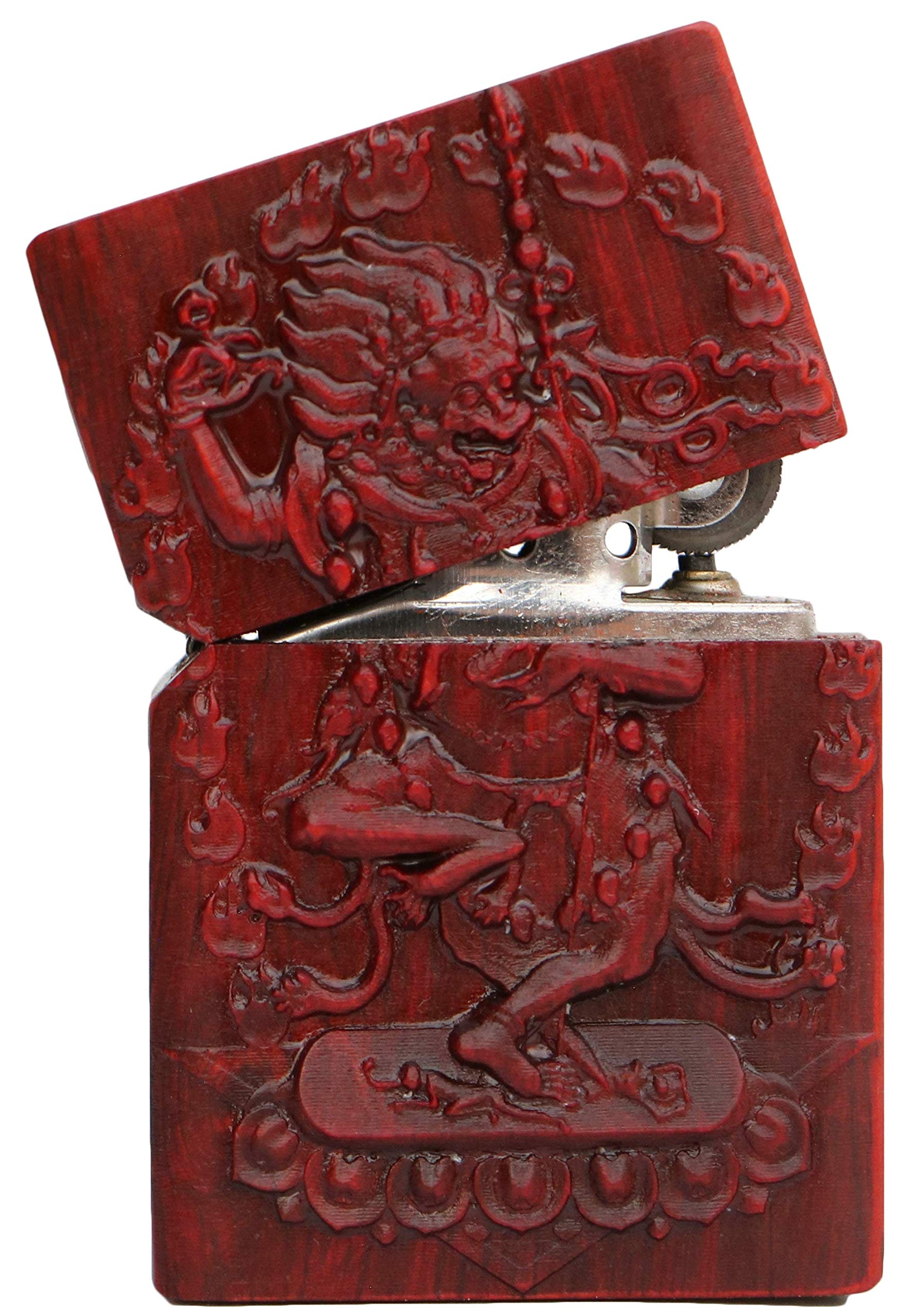 Natural Huanghuali Wood Rosewood Carved Protector Deity Lighter Case for Zippo - Vajravarahi Dorje Phagmo Dakini Design | Buddhist Altar Decor, Spiritual Gift, Collector's Item