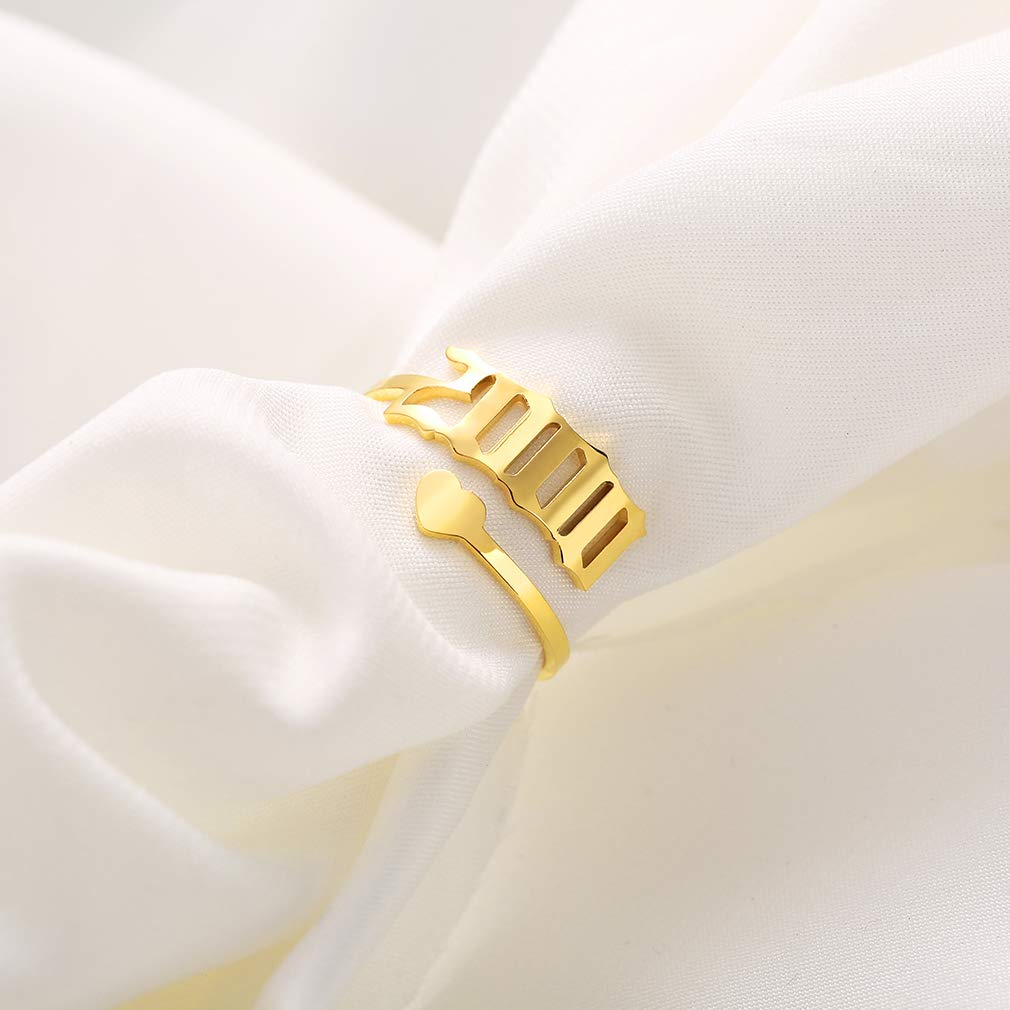 SKQIR Adjustable Initial Number Birth Year Ring for Women - Gold/Silver Stainless Steel Open Promise Ring, Engagement Wedding Band - Perfect Jewelry Gift for Girlfriend, Anniversary & Special Occasions