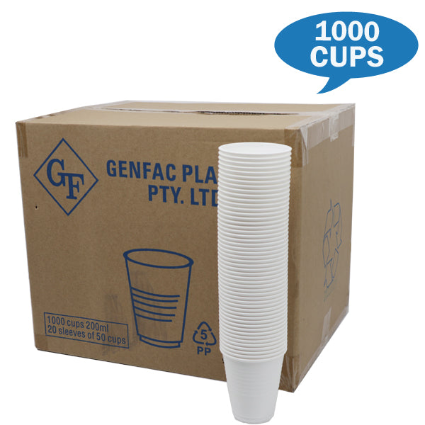 Genfac 200ml Reusable Plastic Water Cups - Pack of 1000 | BPA-Free Drinking Cups for Parties, Events, and Daily Use | Perfect for Home, Office, and Outdoor Activities