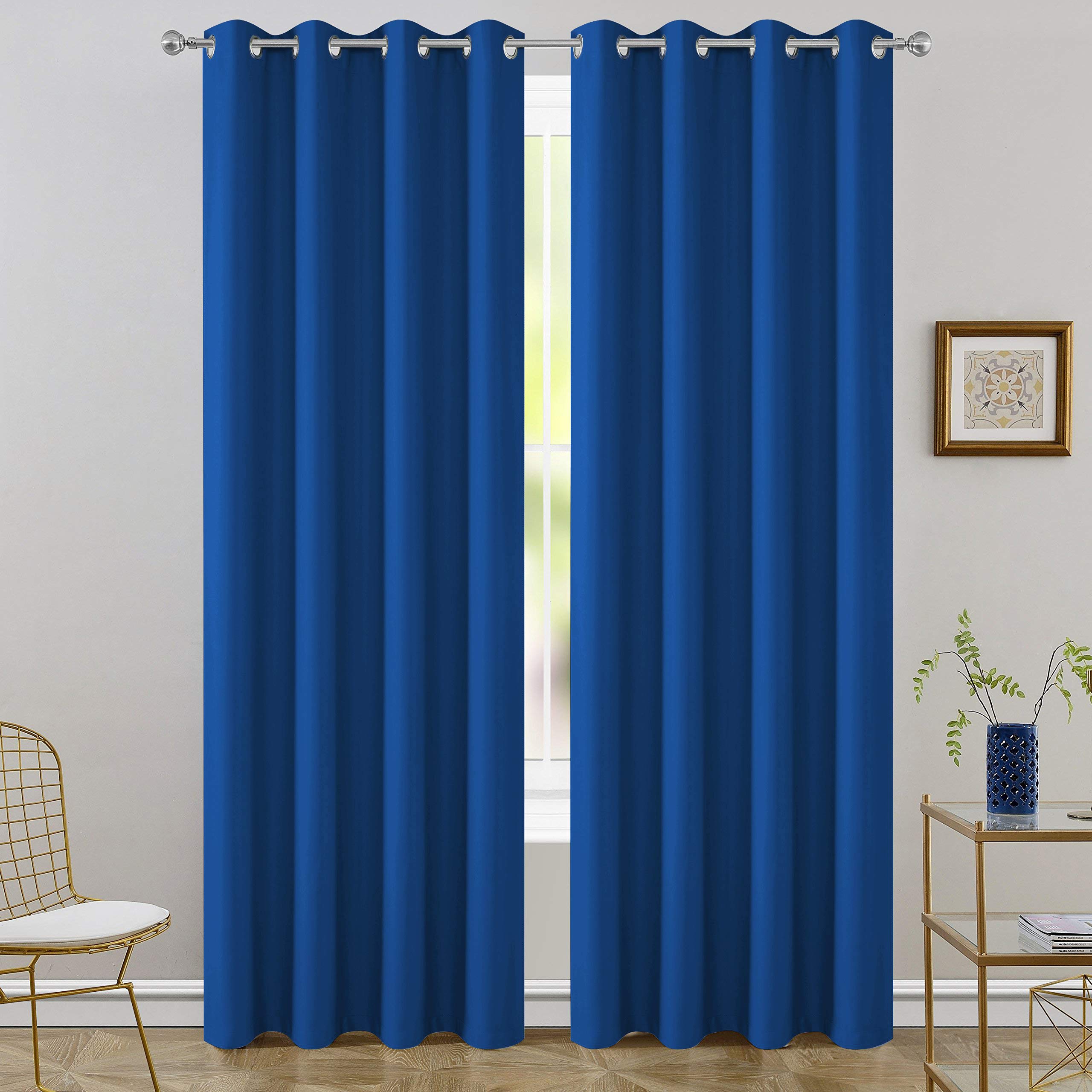 FLOWEROOM Blackout Curtains for Bedroom & Living Room - Thermal Insulated Room Darkening Drapes with Grommet Top, Royal Blue, 52x84 Inches, 2 Panels - Perfect for Home Theater, Nursery & Light Sleepers