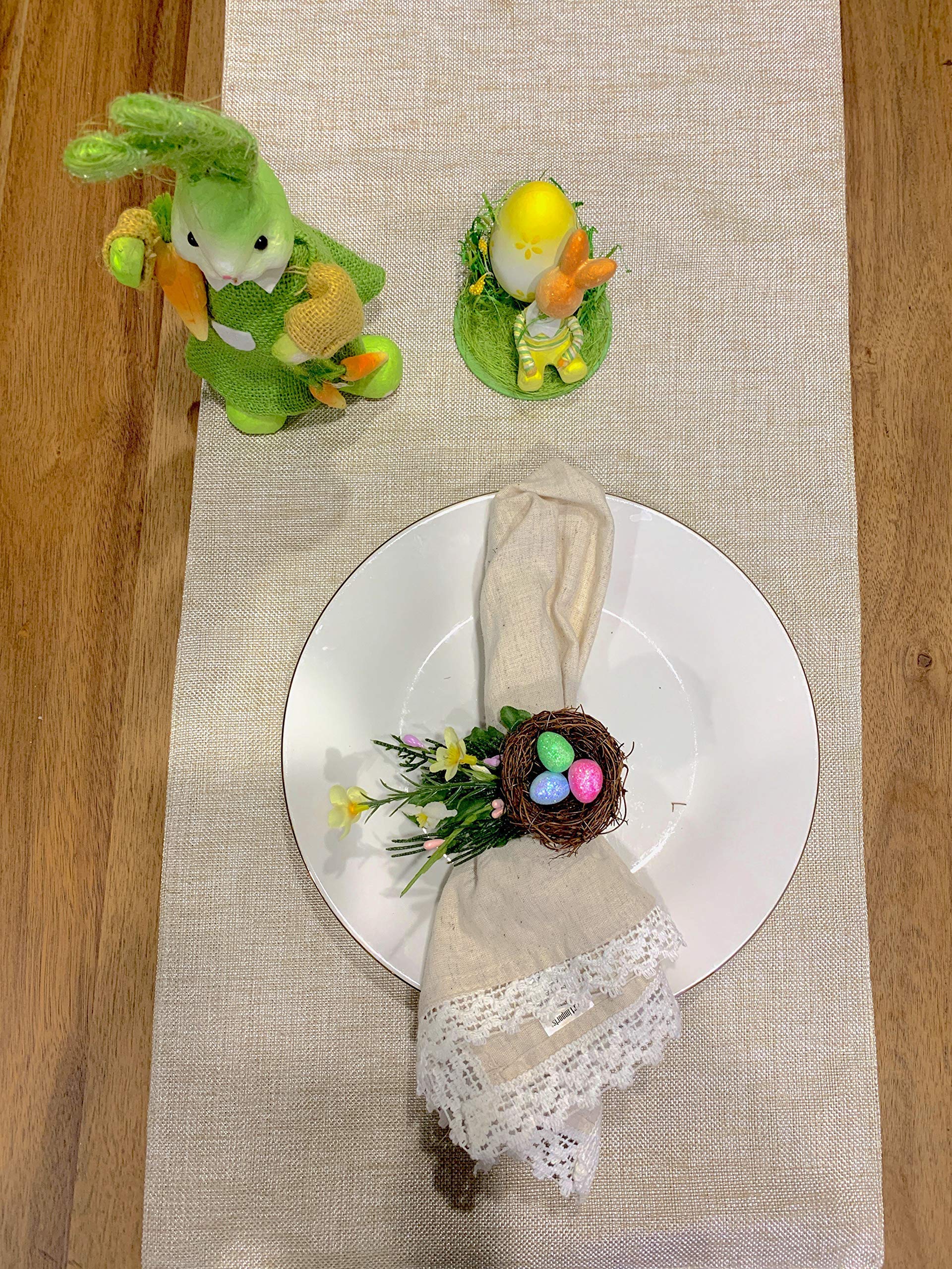 Easter Spring Bird Nest Napkin Rings with Yellow Flowers - Set of 6 Table Decor for Spring Brunch, Easter Dinner & Wedding Decorations
