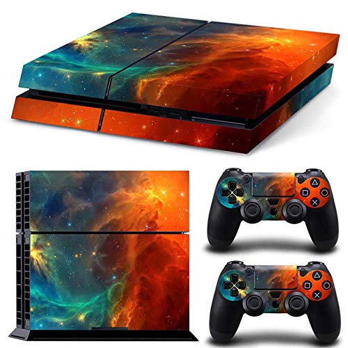 PS4 Skin Set Vinyl Decal Sticker for Playstation 4 Console & DualShock 2 Controllers - Orange Galaxy Design | Protective Cover for Gaming Setup & Customization