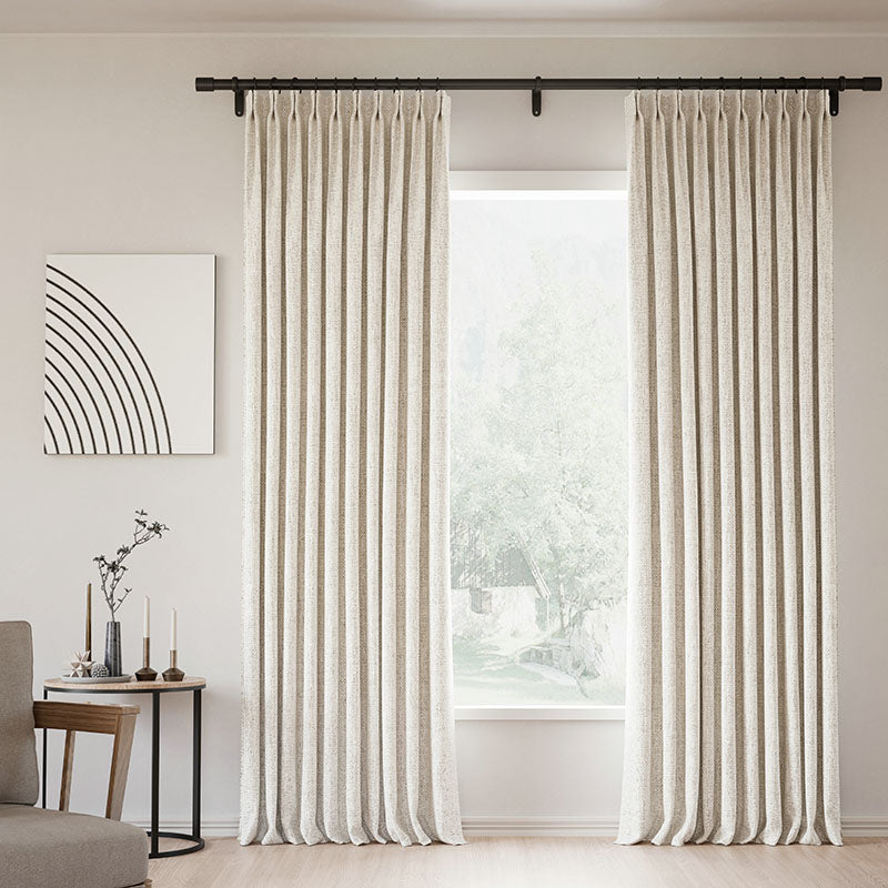 Pinch Pleated Blackout Curtains - 100% Linen Thermal Insulated Drapes for Bedroom & Living Room - Modern Custom Window Treatments in Natural Orange Copper - Noise Reducing & Light Blocking for Better Sleep