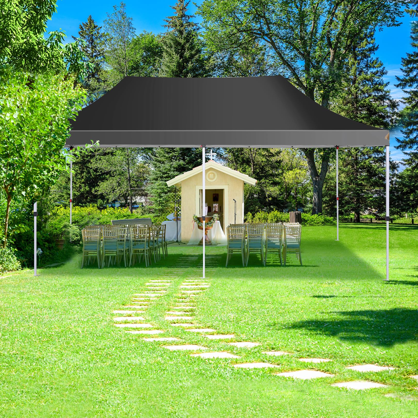 COBIZI 10x20 Pop Up Canopy Tent with 6 Sidewalls - Waterproof Commercial Instant Gazebo with UV Protection 50+ | Heavy Duty Event Shelter for Outdoor Parties, Farmers Markets & Backyard Gatherings | Includes Sandbags (Black)