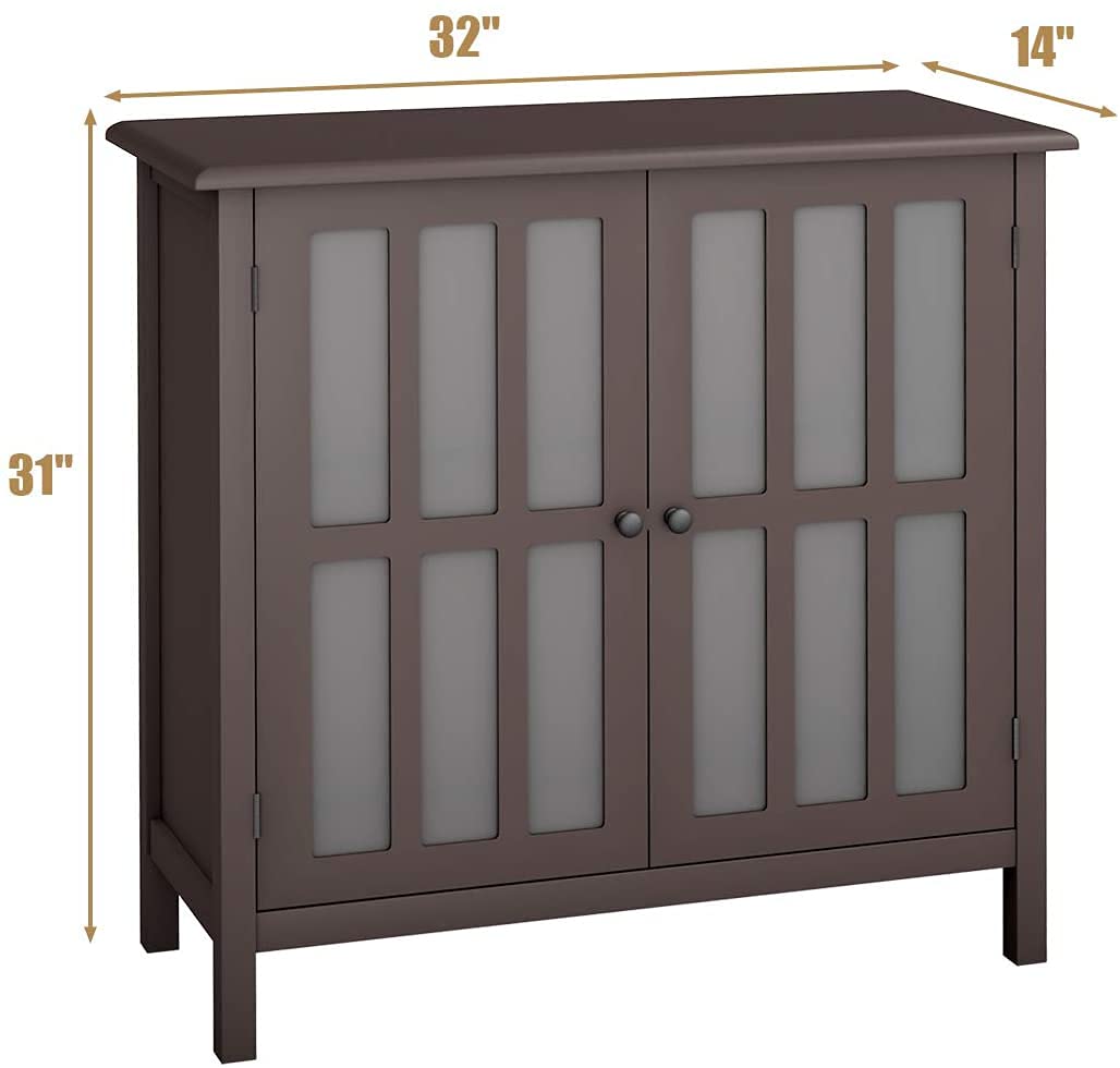 Modern Storage Cabinet with 2 Glass Doors & Solid Wood Legs - Multifunctional Console Table, Sideboard Buffet Display Cabinet for Kitchen, Hallway, Living Room - Perfect for Home Organization & Stylish Decor (Brown)