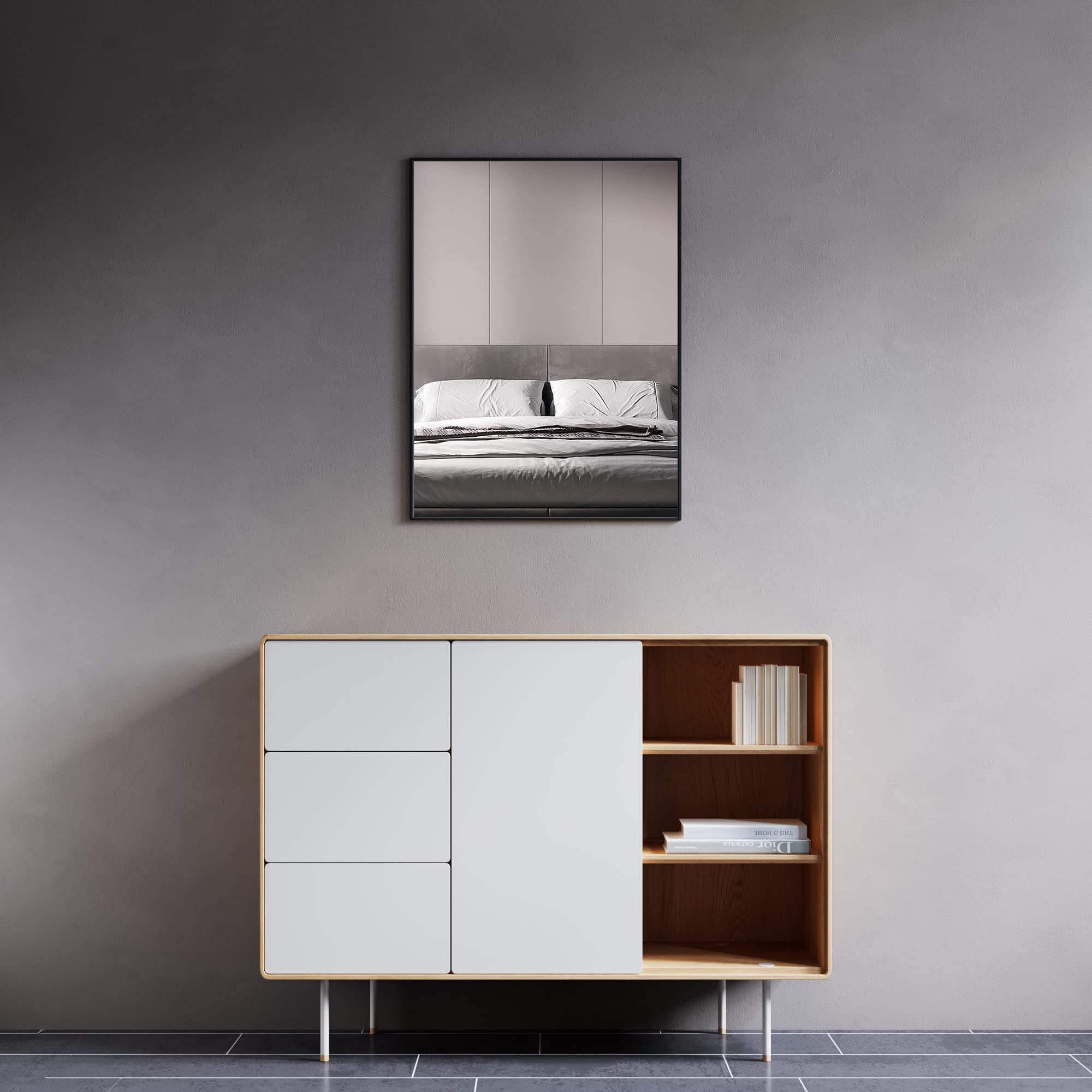 Modern Rectangular Bathroom Mirror with Slim Metal Frame - Black Vanity Wall Mirror for Home Decor | Perfect for Bathrooms, Bedrooms, and Entryways | Model 5004 2431 10