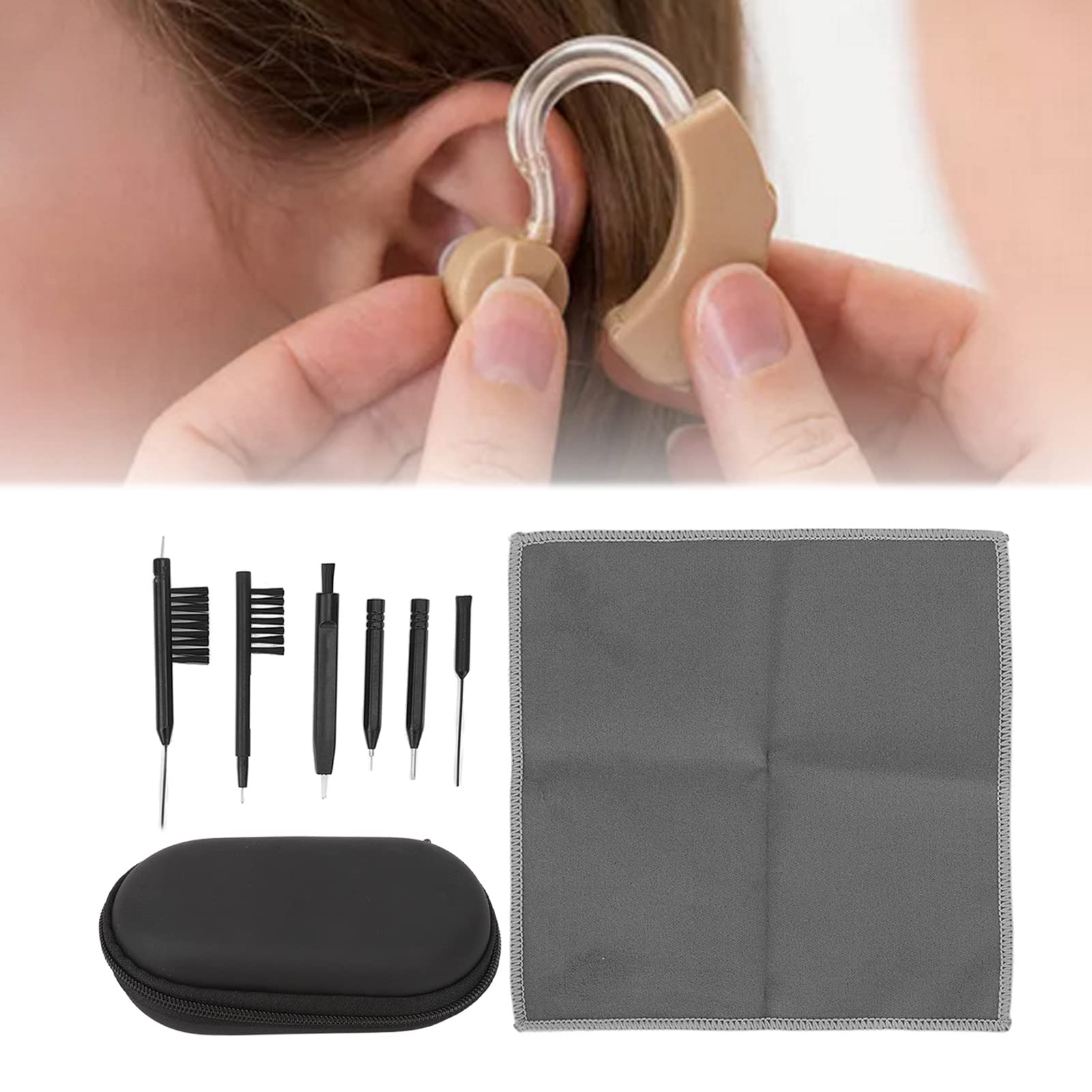 7pcs Hearing Aid Cleaning Kit with PU Box & Wax Loop - Portable for Daily Use