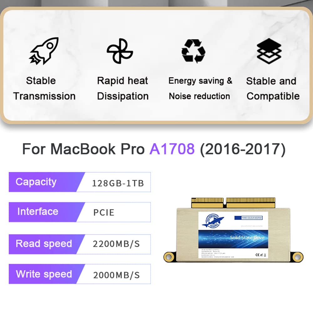 1TB SSD M.2 NVMe PCIe Gen 3.0x4 Internal Solid State Drive for MacBook Pro A1708 (2016-2017 Non-Touch Bar) - High Speed Storage Upgrade for Faster Boot & Apps | Compatible with MacOS & Windows Laptops