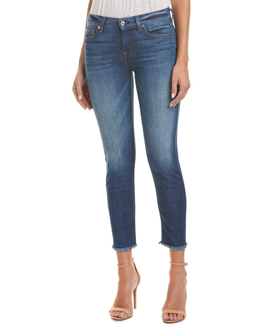 7 For All Mankind Women's Raw Hem Ankle Skinny Jeans - Bondi Beach Wash | High-Rise Stretch Denim Pants for Casual Wear & Night Out