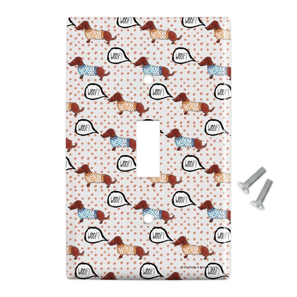 Dachshund Dog in Sweater Pattern Plastic Light Switch Cover - Cute Wiener Dog Wall Decor for Bedroom, Nursery & Living Room