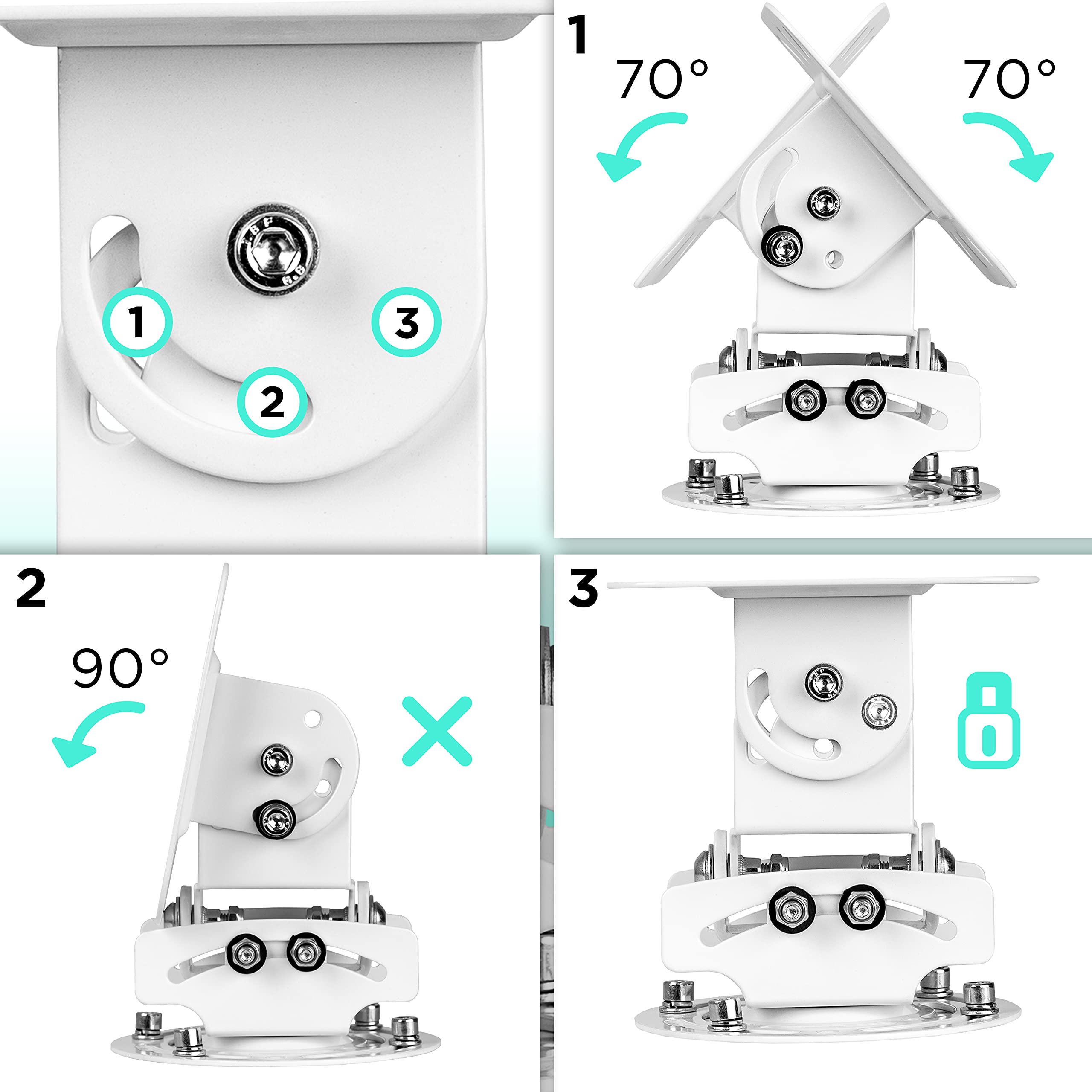 Heavy Duty Universal Projector Mount Stand for Ceiling or Wall - 30 lbs Capacity, Adjustable Tilt Swivel Rotation - White | Perfect for Home Theater, Classroom, and Office Presentations