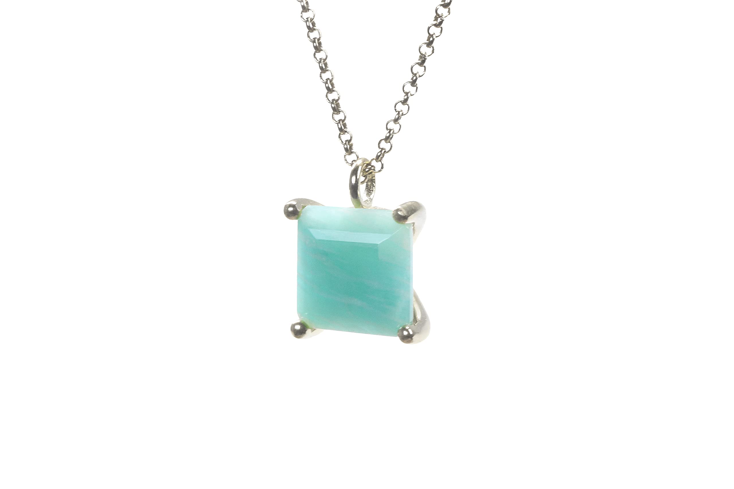 Amazonite Anemone Necklace in Gold - Delicate Square Pendant Necklace for Women - Handmade Gemstone Jewelry with Gift Box - Perfect for Daily Wear, Office & Special Occasions