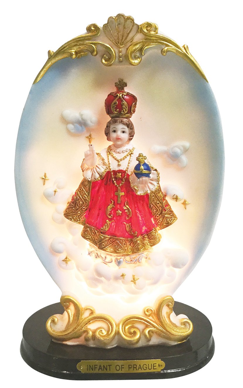 8.4 Inch Infant of Prague Statue with LED Light - Religious Home Decor, Catholic Gift, Prayer Room Accent - Perfect for Church Altars, Home Shrines, and Meditation Spaces