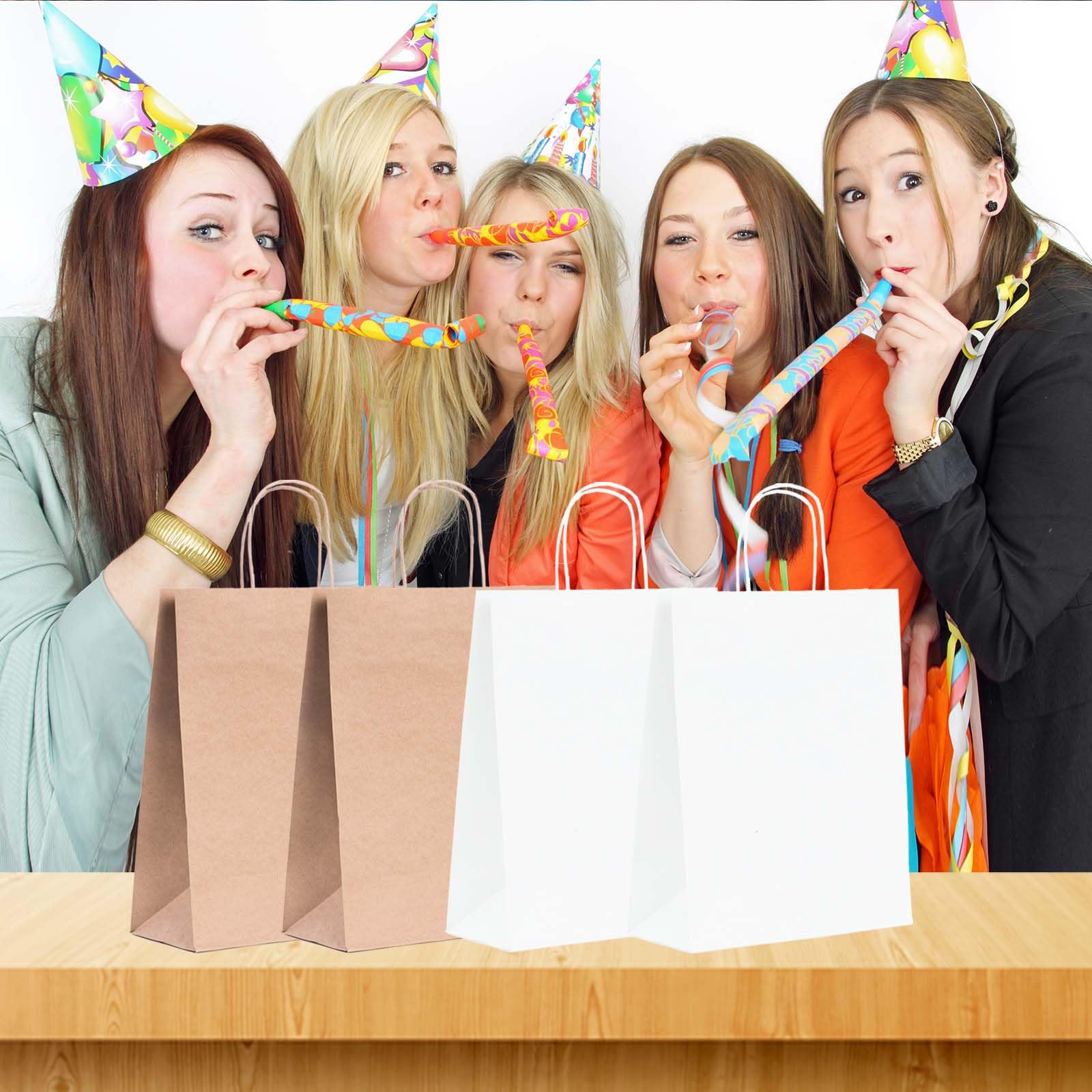 Vanhel 100 Pack Brown Kraft Paper Bags with Handles - 8x4.25x10.5 Inches Bulk Gift Bags for Parties, Birthdays, Retail & Favor Packaging | Eco-Friendly Shopping Bags for Weddings, Christmas, Store Merchandise & Gift Giving
