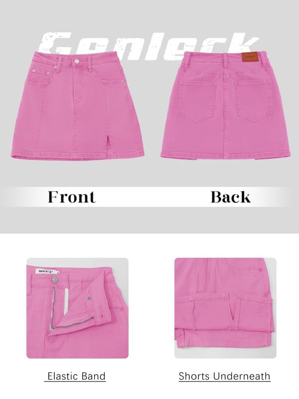 Genleck Women's Denim Skorts - High Waisted Stretch Jean Skirt with Built-in Shorts | Comfortable Elastic Waistband | Perfect for Casual Outings, Summer Wear & Outdoor Activities