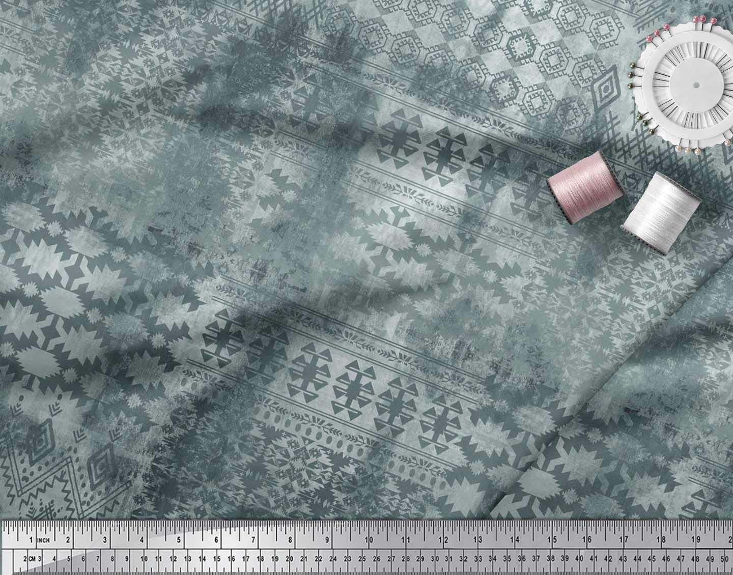 Soimoi Moss Georgette Brown Fabric by The Yard - 42 Inch Wide Aztec Southwestern Printed Fabric for Dresses, Curtains & Home Decor | Soft Flowy Material for DIY Sewing Projects