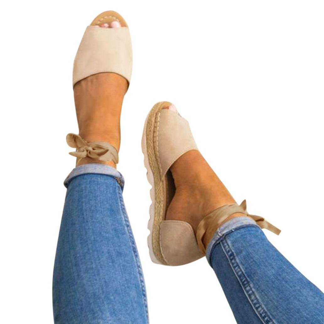 Women's Bowknot Bandage Flat Espadrilles - Thick Sole Chunky Fisherman Sandals | Summer Comfort Shoes for Beach, Vacation & Casual Outings