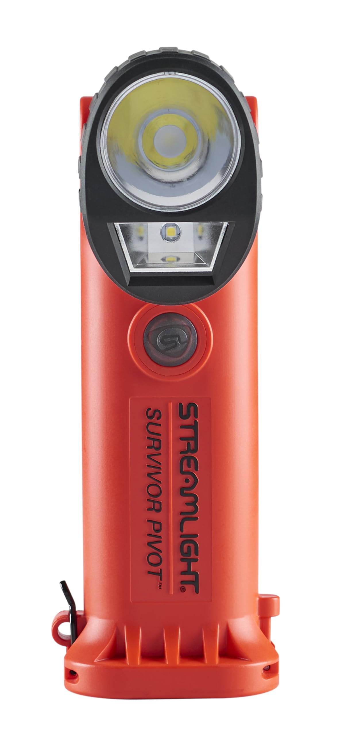 Streamlight 91830 Survivor Pivot 325-Lumen Rechargeable Flashlight - Dual Beam, Right Angle, Magnetic Base & Clip - AC/DC Charging (120V/100V/12V) - Orange Safety Light for Emergency, Camping & Work Scenes