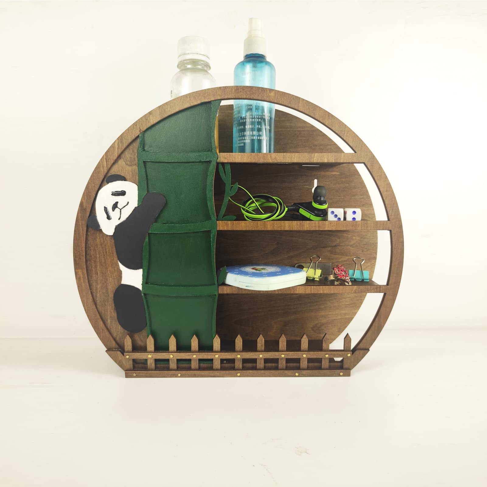 Wooden Panda Moon Shelf - Wall & Desktop Decor for Crystals & Oils - Home & Office