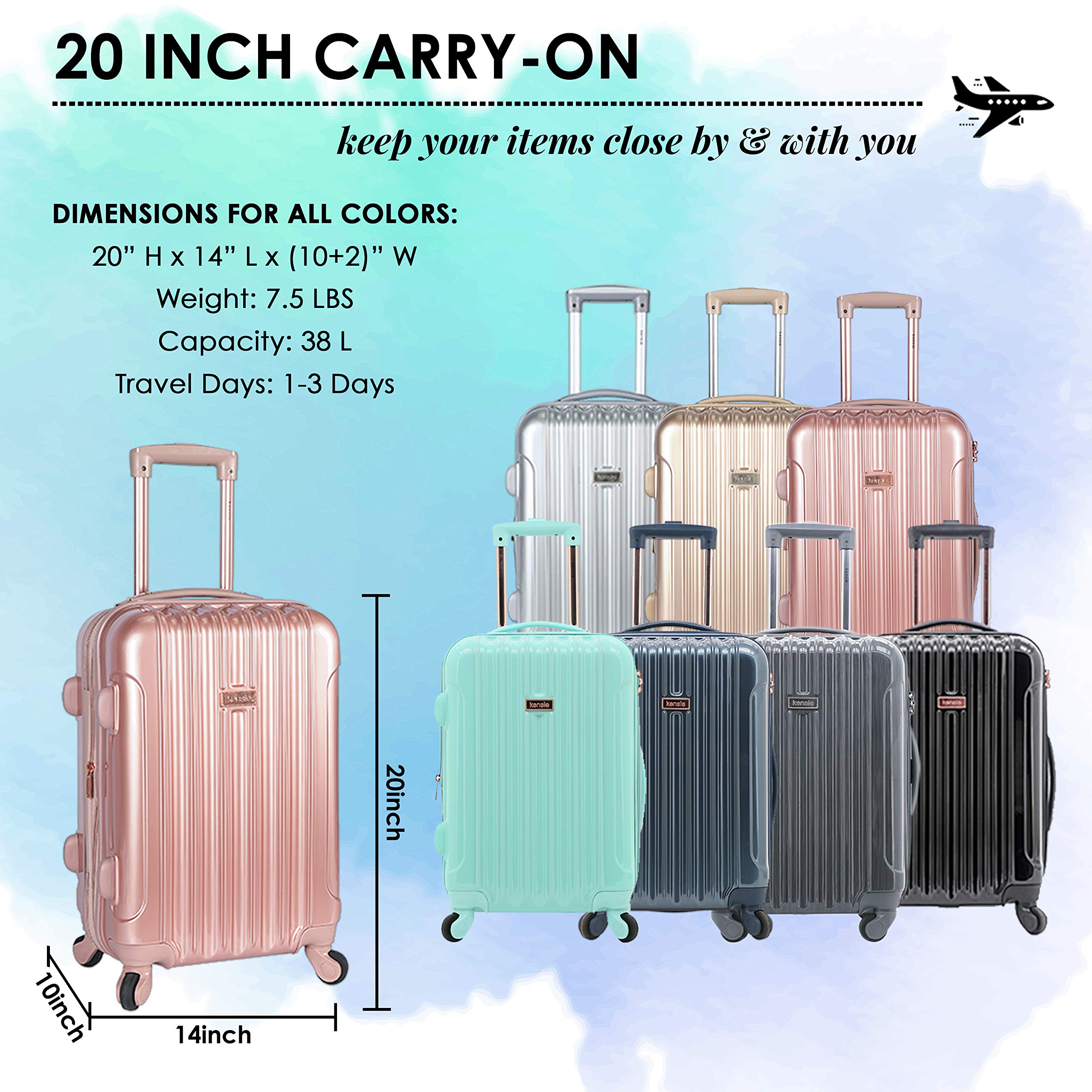 Kensie Women's Alma 20-Inch Rose Gold Carry-On Luggage Set - Lightweight Spinner Suitcase for Travel, Business Trips & Weekend Getaways