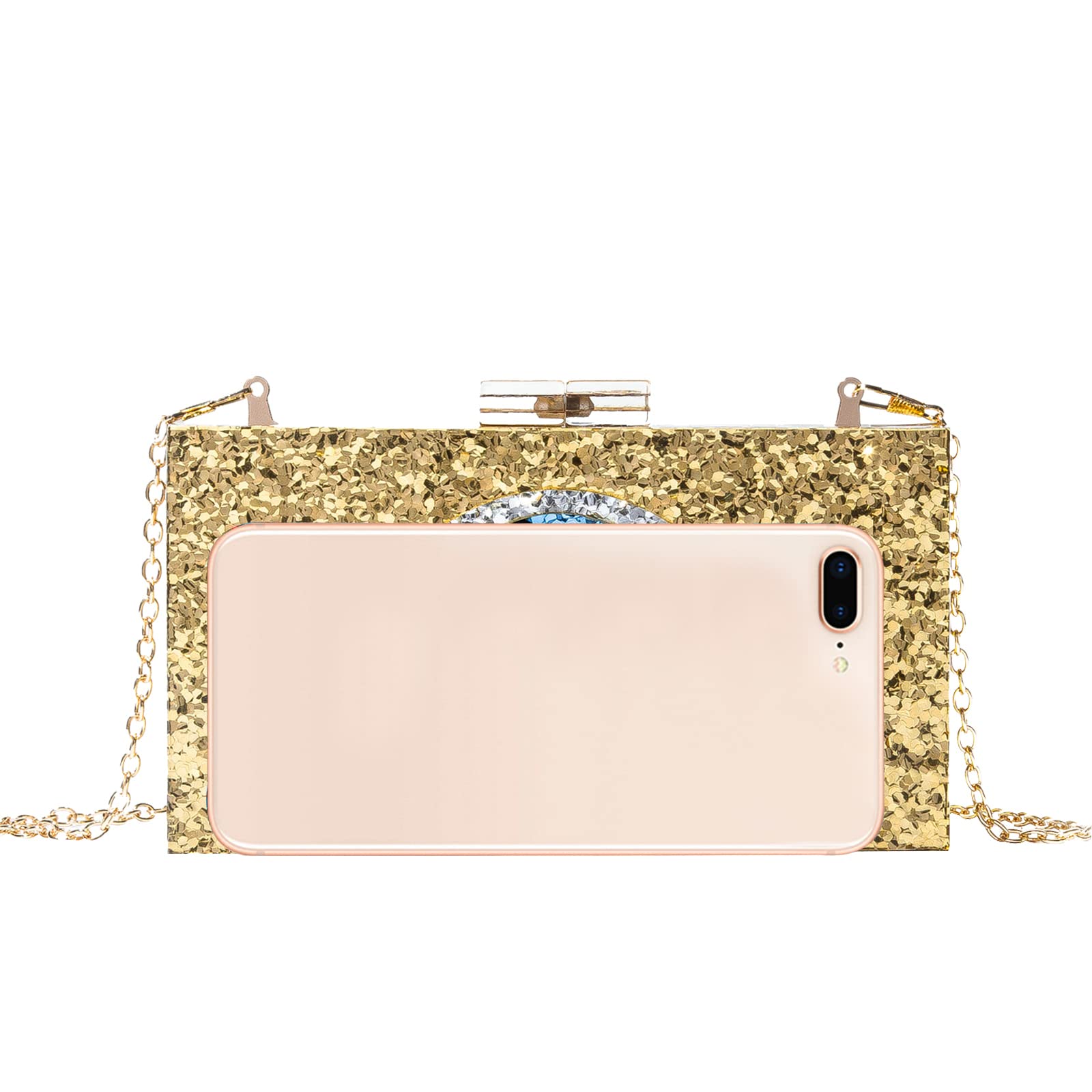 LETODE Women's Evil Eye Acrylic Clutch Purse - Sparkling Glitter Evening Bag with Chain, Shoulder & Crossbody Strap - Perfect for Parties, Weddings & Night Out