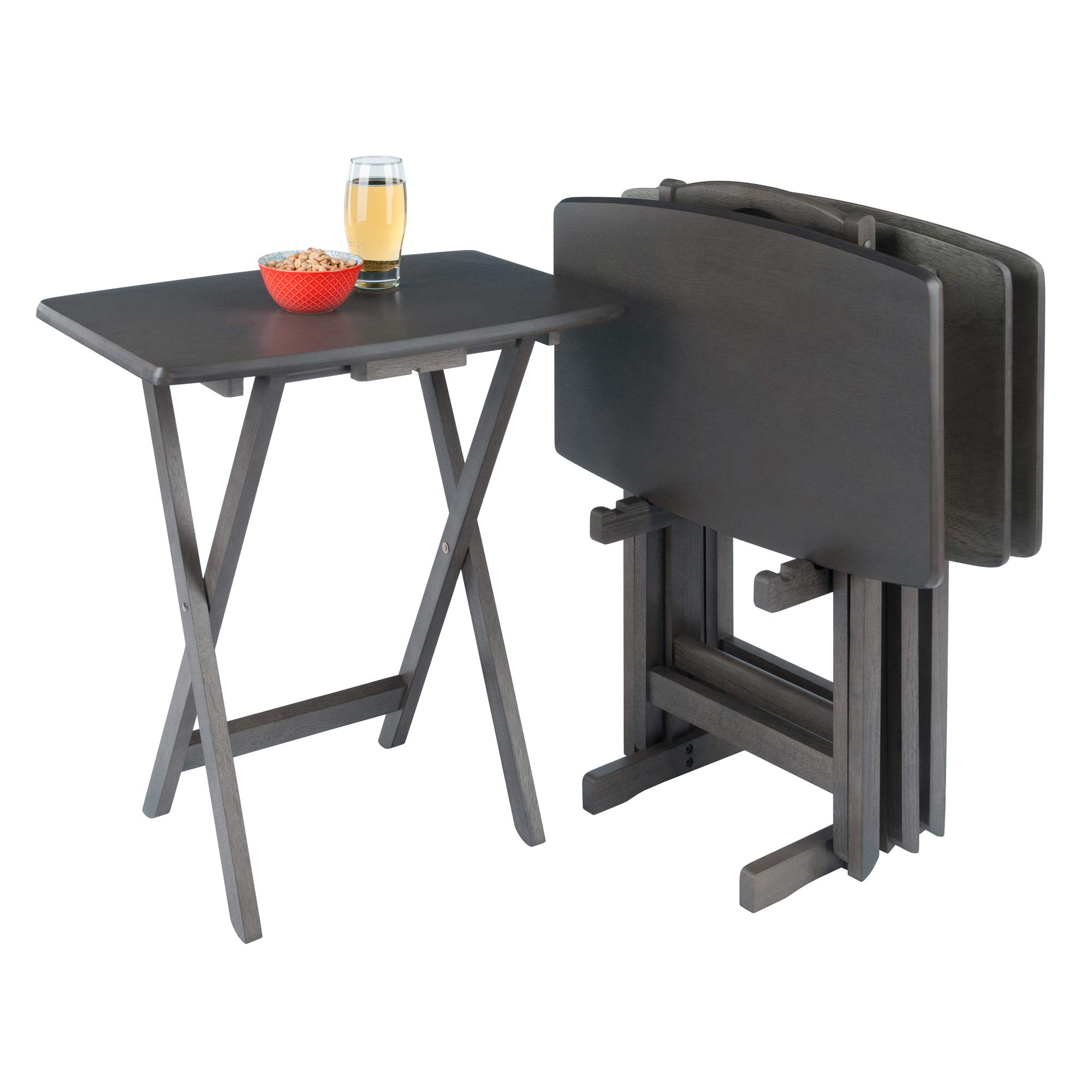 WINSOME Dorian Oversized 5-Piece Snack Table Set with Brown Base in Oyster Gray - 23.62