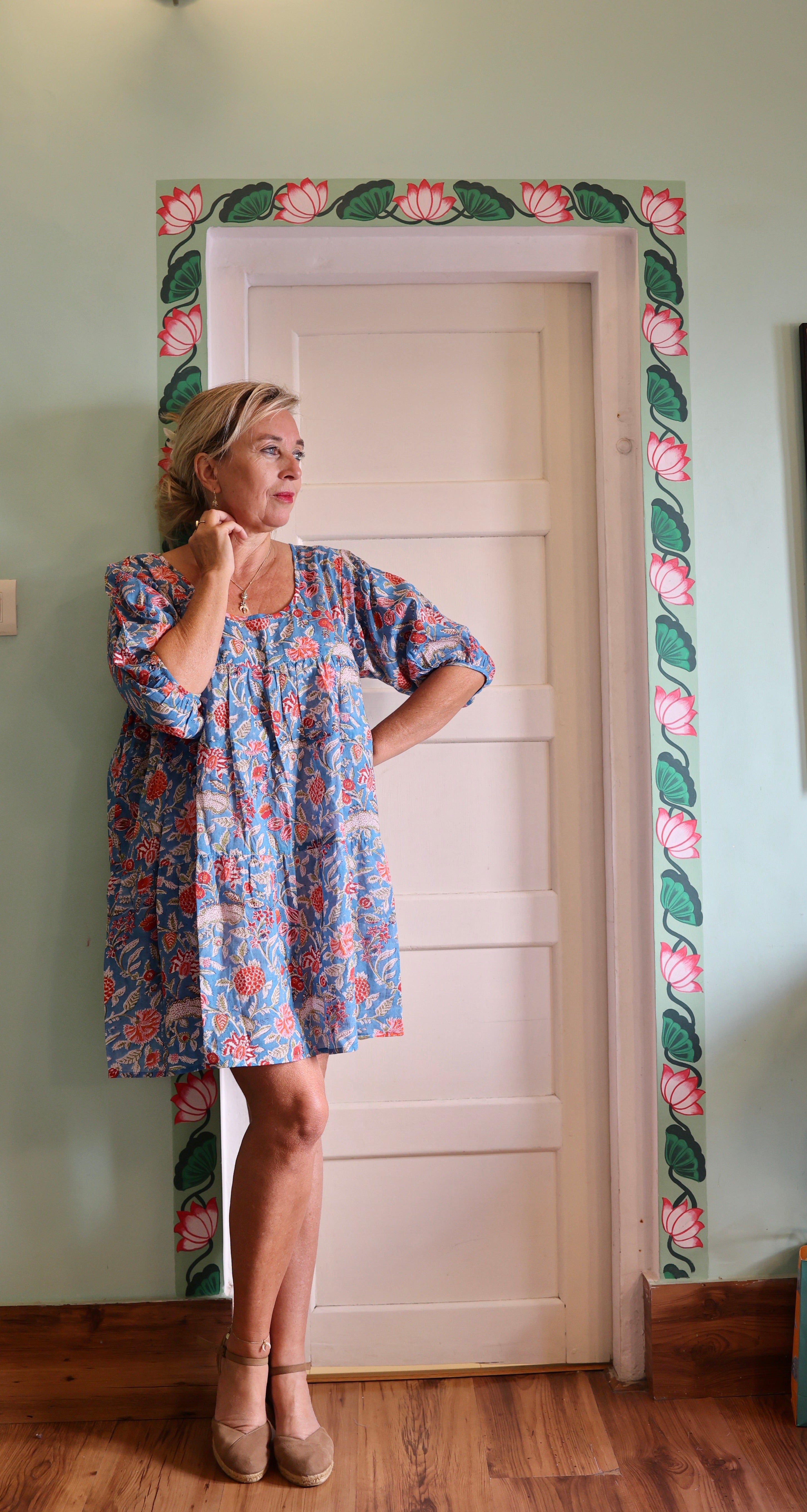 Stylish Paris Block Printed Floral Dress from Ibiza - Perfect for Beach Vacations, Summer Parties & Boho Fashion