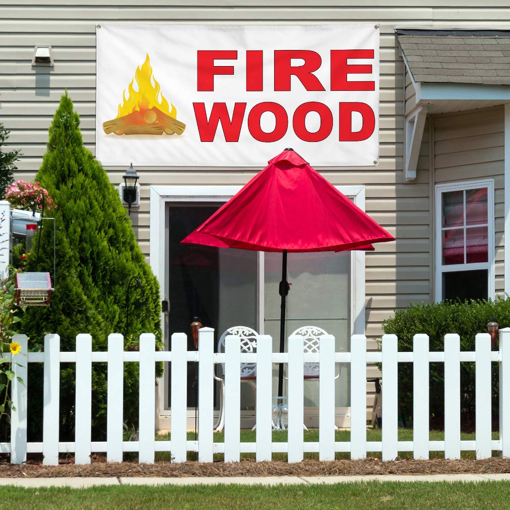 Firewood Red Vinyl Banner - 60x144 Inches, Weatherproof & Durable for Outdoor Use - Multiple Sizes Available with 10 Grommets - Perfect for Business Signs, Yard Displays & Industrial Advertising