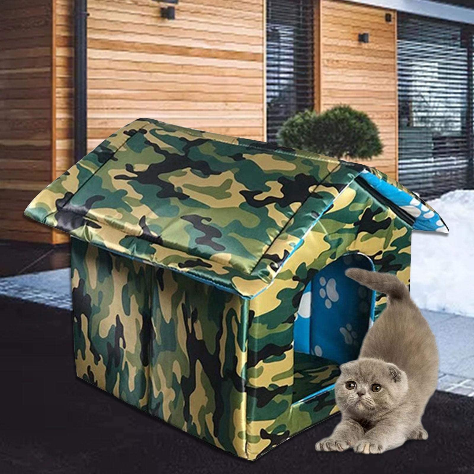 Outdoor Waterproof Cat Shelter with Removable Soft Mat - Insulated Collapsible Warm Cat Bed for Feral & Indoor Cats - Portable Igloo Dog House for Small Dogs - Easy Assembly (Perfect for Backyards, Garages & Winter Protection)