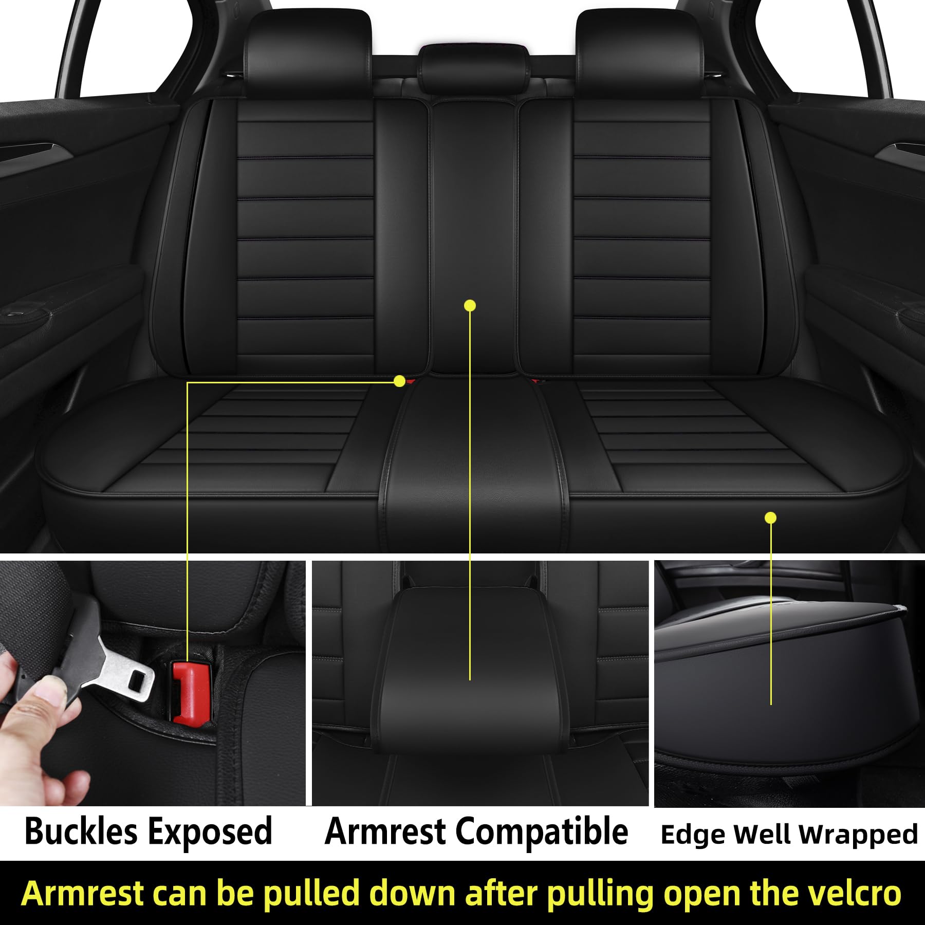 Premium CAPITAUTO Leather Car Seat Covers - Waterproof Faux Leatherette Universal Fit for Cars, SUVs & Trucks - Auto Interior Accessories (Black Full Set) - Perfect for Daily Commute, Road Trips & Vehicle Protection