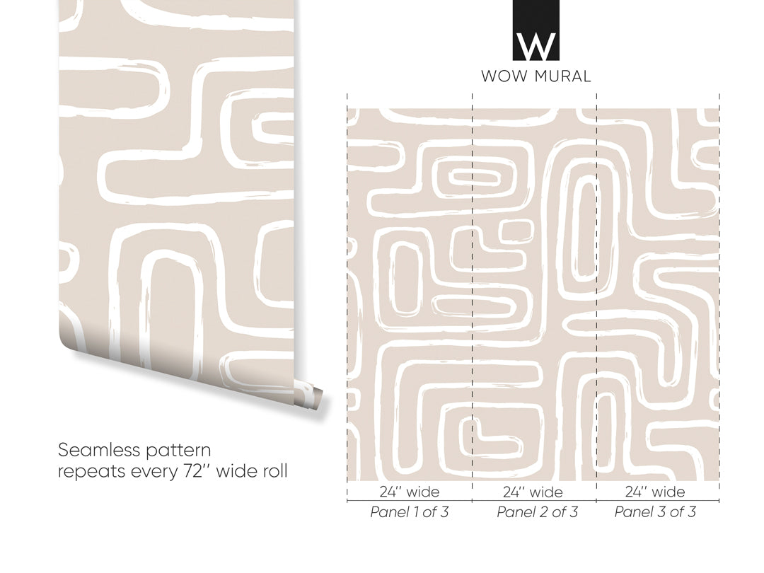 Boho Large Lines Wallpaper W043 - Self-Adhesive Peel and Stick Wallpaper for Living Room, Bedroom, Home Decor | Easy to Install & Removable