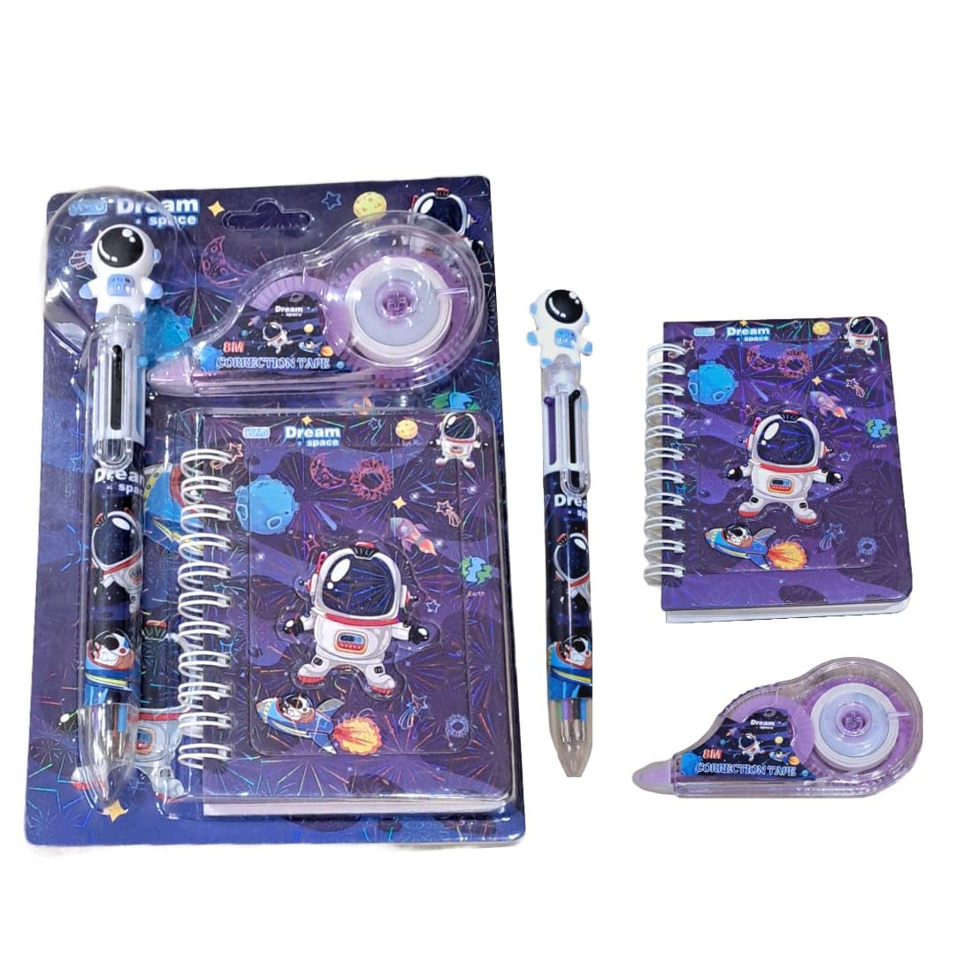 AMB Stationery Kit Set - Multicolor Pen, Diary & Correction Pen for Boys & Girls - Perfect Birthday Gift for Kids, Return Gifts & School Supplies (SPCAE) - Ideal for Homework, Journaling & Classroom Use
