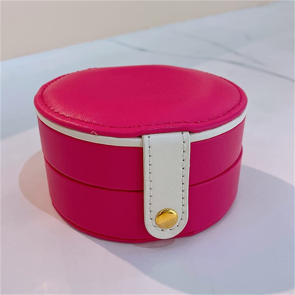 Round Leather Jewelry Box for Women - Portable Earring Holder & Travel Jewelry Organizer with Zipper Closure (Red) - Perfect for Jewelry Display, Storage & Travel Accessories