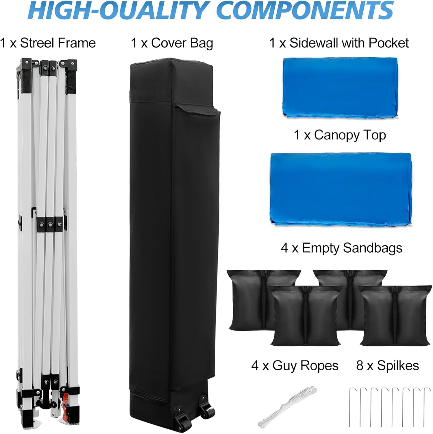 WEIZE 10x10 Pop Up Canopy Tent - Instant One-Button Setup Gazebo with Adjustable Height, 1 Sidewall & 6 Storage Pockets | Includes 4 Weight Bags | Portable Sun Shelter for Outdoor Events, Beach Parties, Camping & Backyard Gatherings | Blue