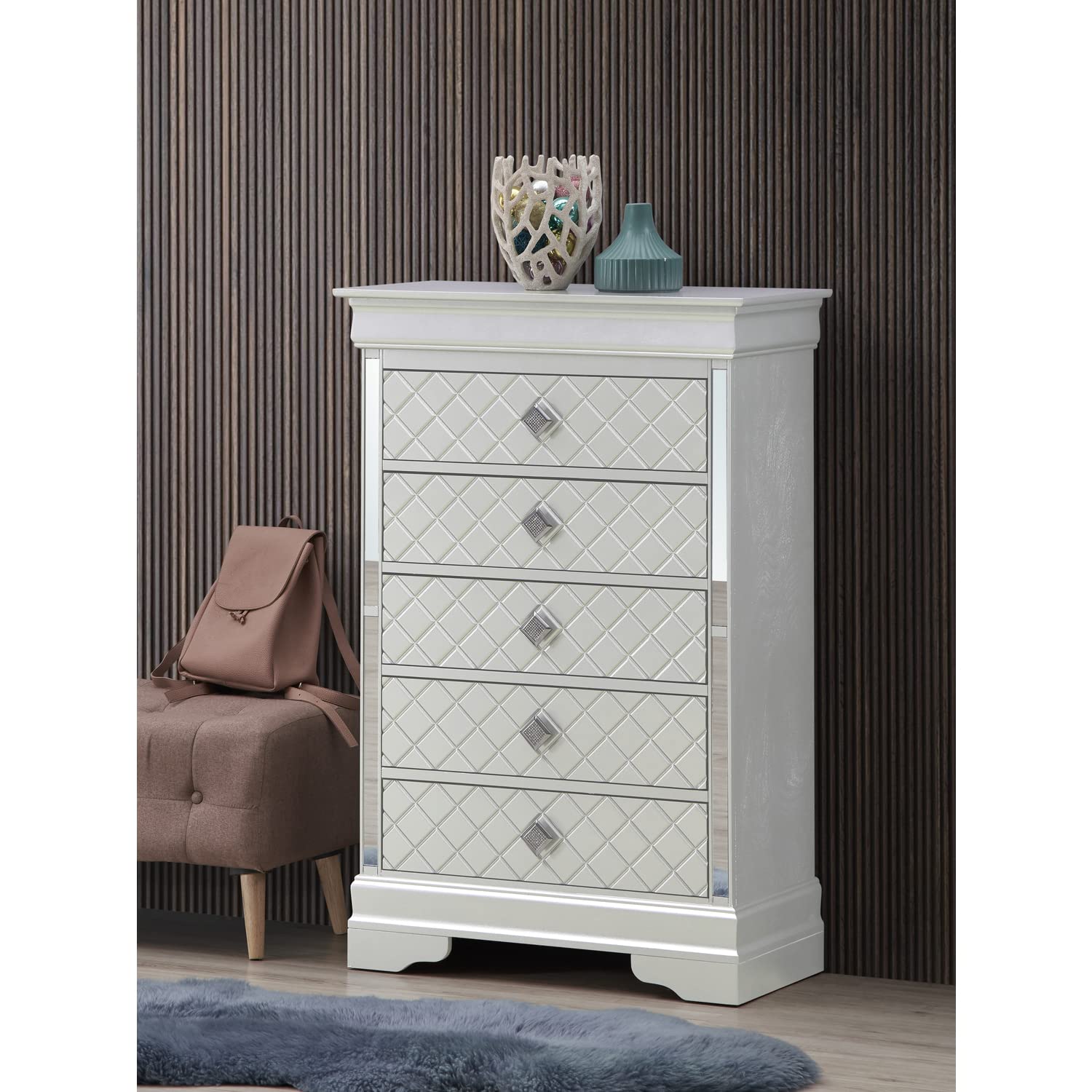 Glory Furniture Verona G6700-CH Chest in Silver Champagne - Stylish Storage Solution for Bedroom, Living Room & Office