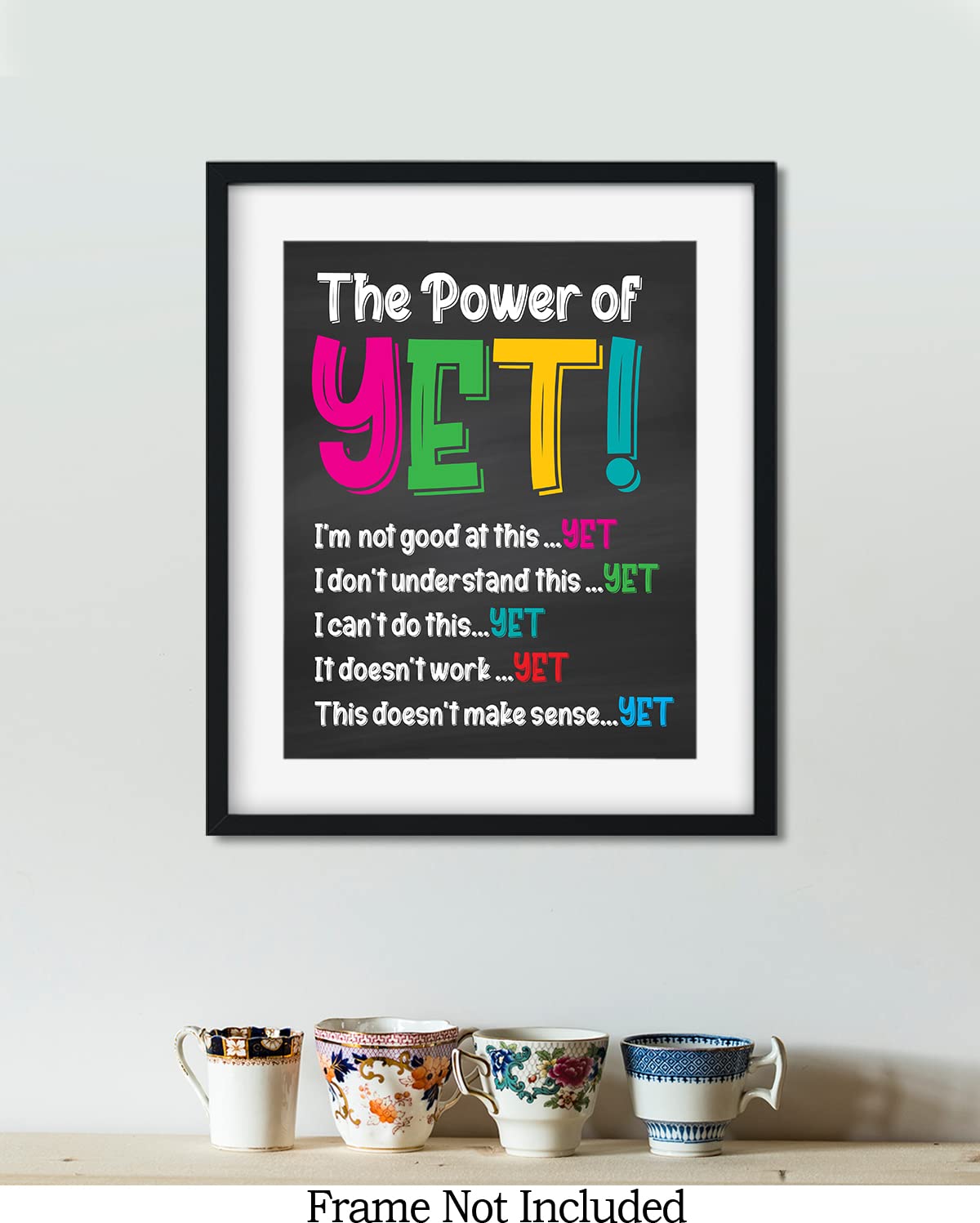 Govivo School Psychologist Office Decor - The Power of Yet Mental Health Wall Art for Kids - 8x10 Unframed Motivational Print - Classroom & Counseling Room Decor - Teacher Supplies & Bedroom Aesthetic Wall Art - Perfect for Schools, Therapy Offices & Kids' Rooms