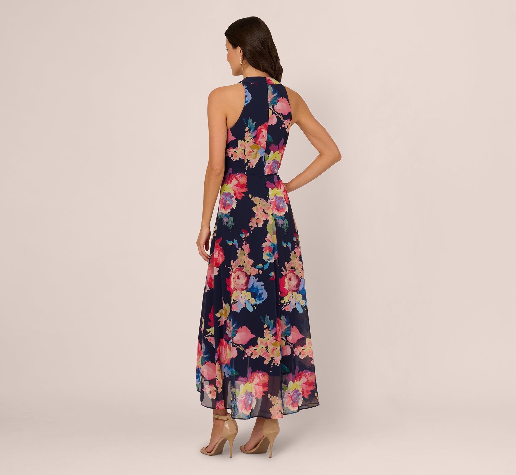 Navy Blue Floral Chiffon Sleeveless Jumpsuit for Women - Summer Beach Party, Wedding Guest Outfit, Casual Wear