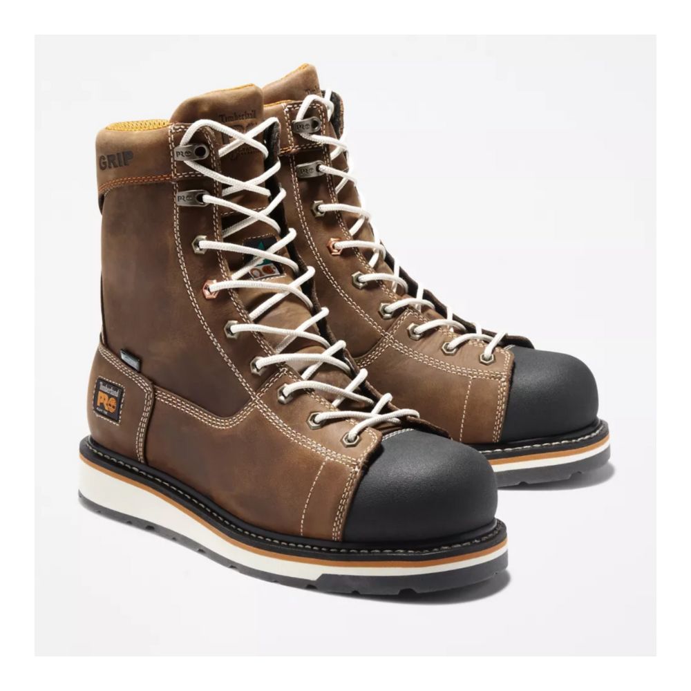 Timberland PRO Gridworks A12ez Men's Waterproof 8-Inch Alloy Toe Work Safety Boots - Brown | Durable & Comfortable for Construction, Warehouse & Outdoor Work