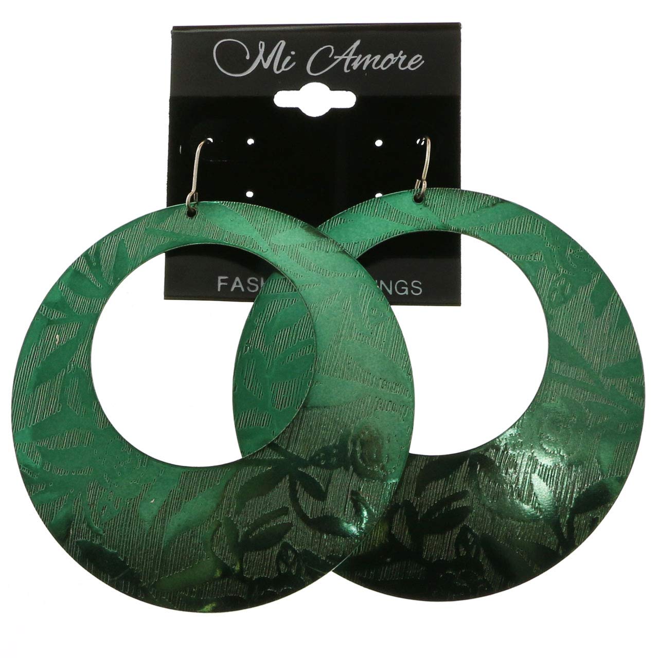 Mi Amore Rose Dangle Earrings for Women - Silver Tone Green Leaf Design Fashion Jewelry - Perfect for Date Night, Wedding & Special Occasions