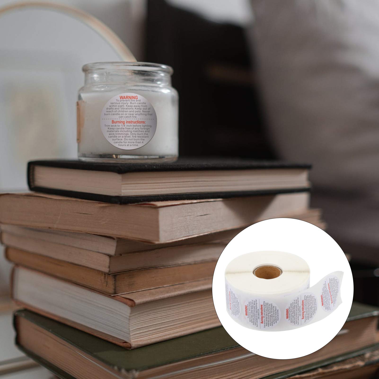 Candle Warning Stickers - Self-Adhesive PVC Round Labels for Candle Jars, Music Boxes & Camera Candles - Burning Instruction Safety Labels - Perfect for DIY Crafts, Wedding Favors & Home Decor