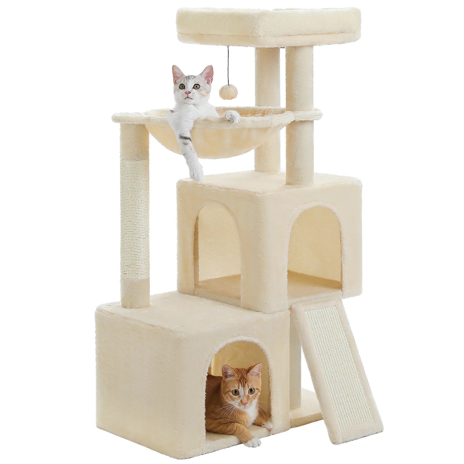Minimalist 104cm Cat Tree Scratching Post Tower with Perch - Cream Color for Indoor Cats - Perfect for Small Spaces & Apartments