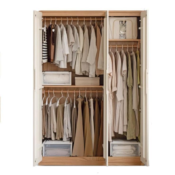 Oak Solid Wood Log Cream Style Wardrobe - Rustic Bedroom & Living Room Storage Furniture for Home Organization