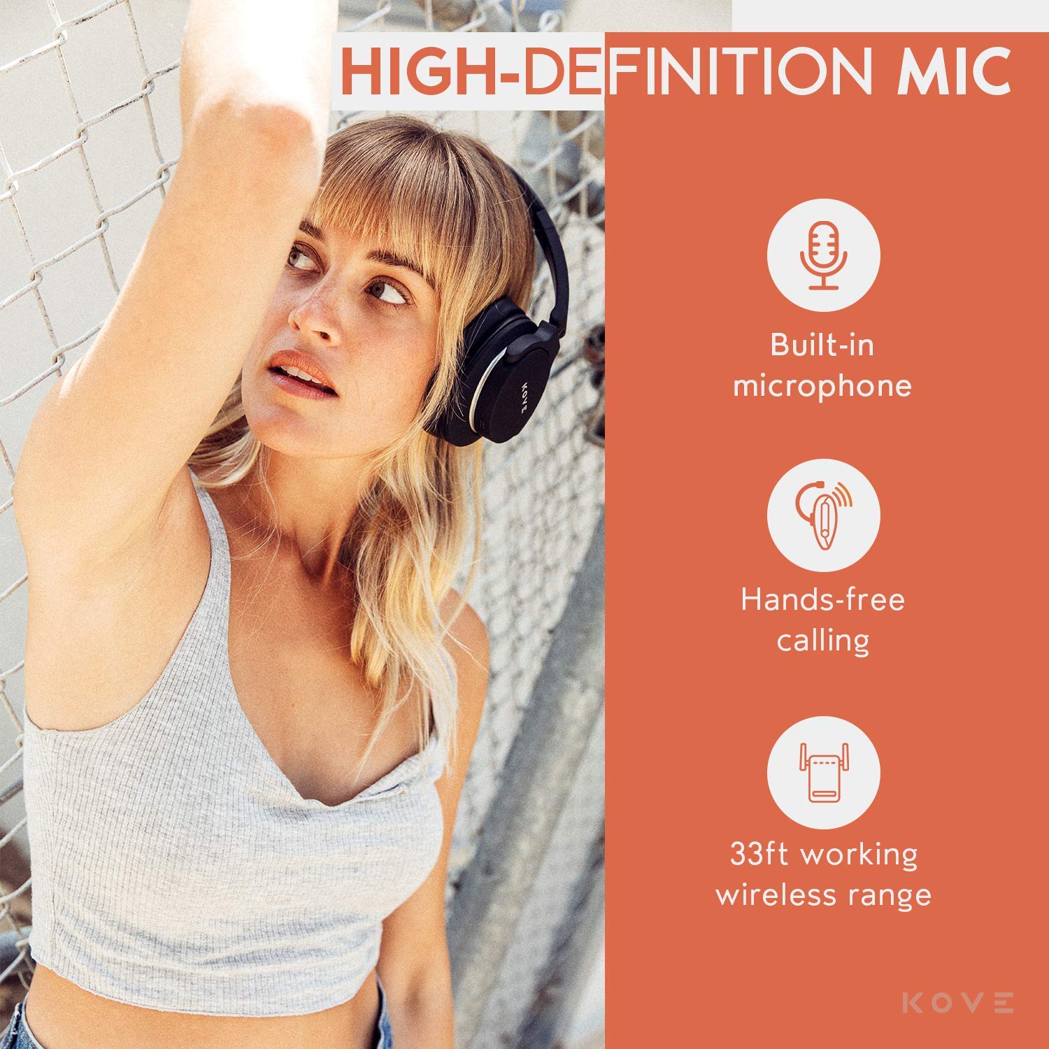 KOVE 101-N Active Noise Cancelling Wireless Bluetooth Headphones - Over-Ear Hi-Res Audio with Deep Bass, 200H Battery Life, Memory Foam Earpads | Built-in Mic for Calls | Perfect for Travel, Home Office & Commuting