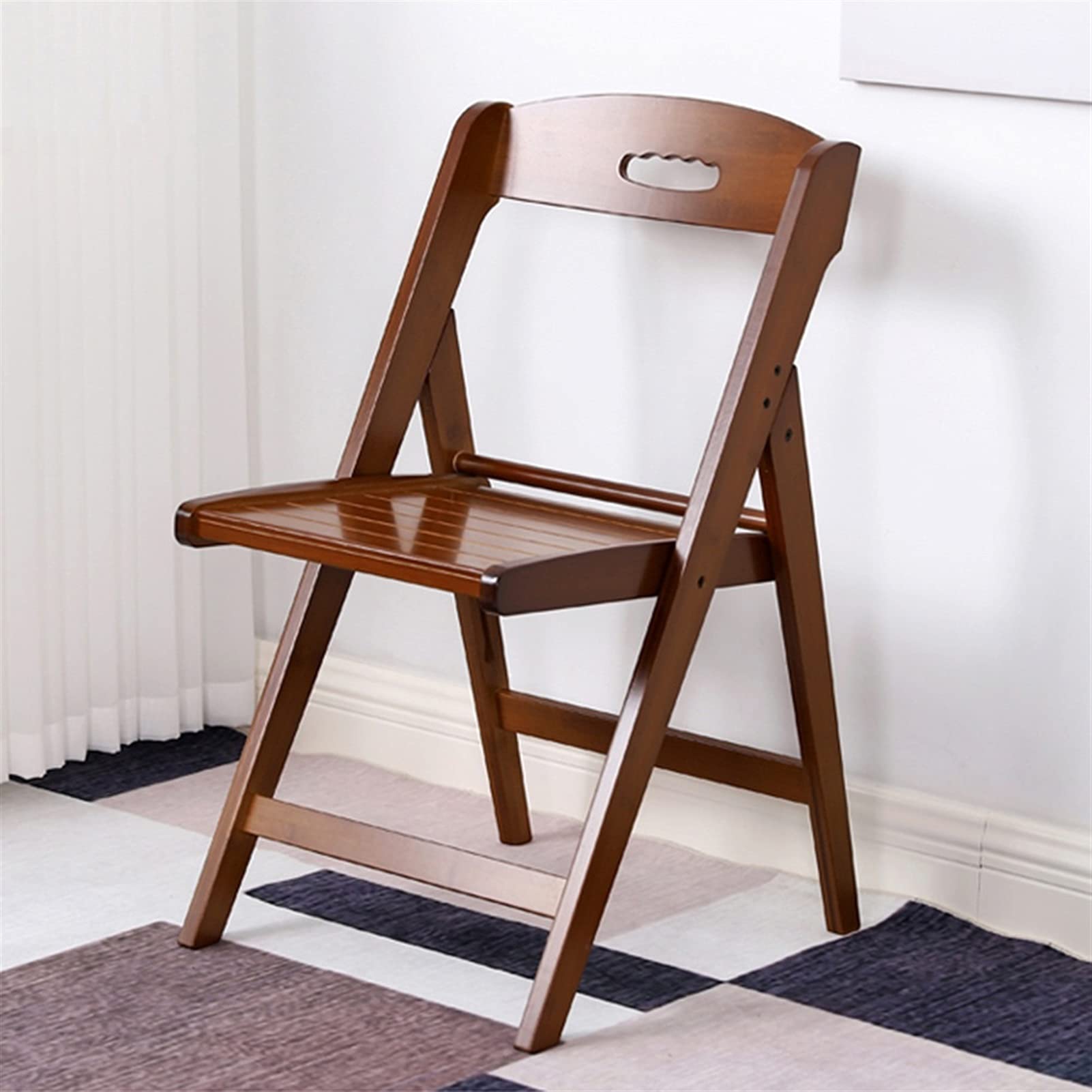 Solid Wood Dining Chair - Foldable & Portable European-Style Back Chair for Home, Office, Computer Desk - Brown Wooden Seat for Kitchen, Dining Room, Study, or Workspace