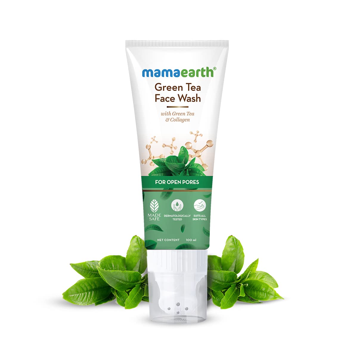 Mamaearth Green Tea Face Wash with Green Tea & Collagen for Open Pores - 100ml | Oil-Free Cleanser for Acne-Prone Skin | Daily Skincare Routine for Clear & Glowing Complexion