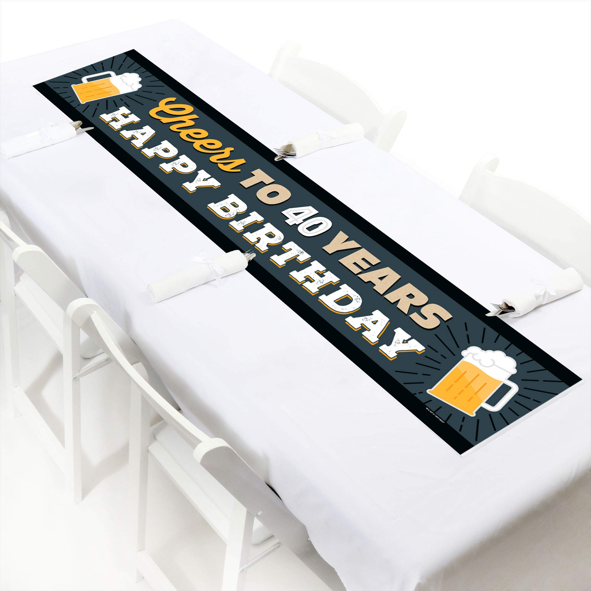 Cheers & Beers to 40 Years - Happy 40th Birthday Party Banner & Decorations | Big Dot of Happiness | Perfect for Milestone Celebrations, Home Decor & Photo Backdrops