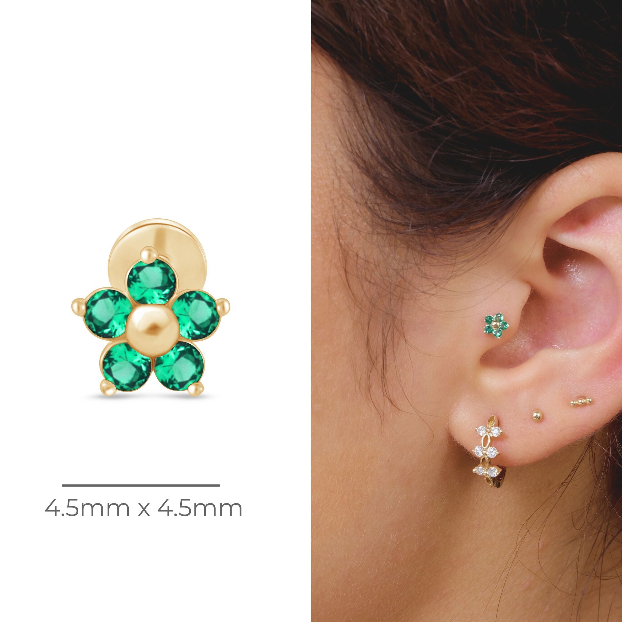 14K Yellow Gold Emerald Flower Stud Earrings for Women - Perfect for Weddings, Parties & Everyday Elegance